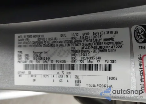 2013 Ford Fiesta Se z USA, uszkodzony, nr VIN 3FADP4EJ8DM147228